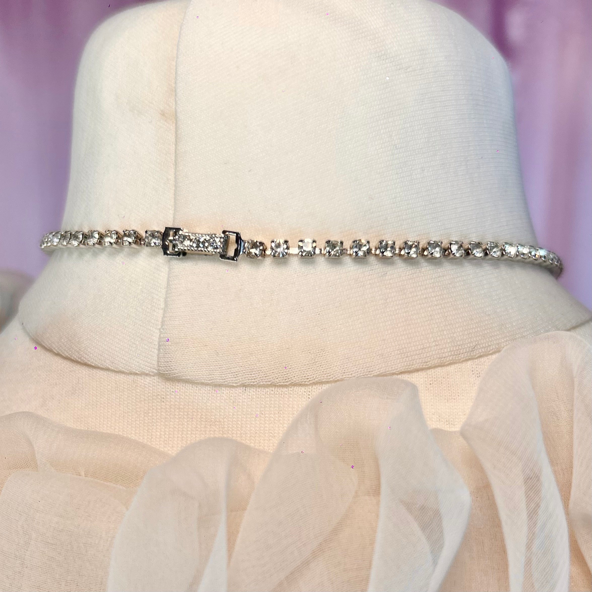 Silver 16” diamanté cluster necklace