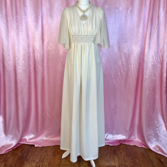 1970s Cream maxi dress, unbranded, size 12