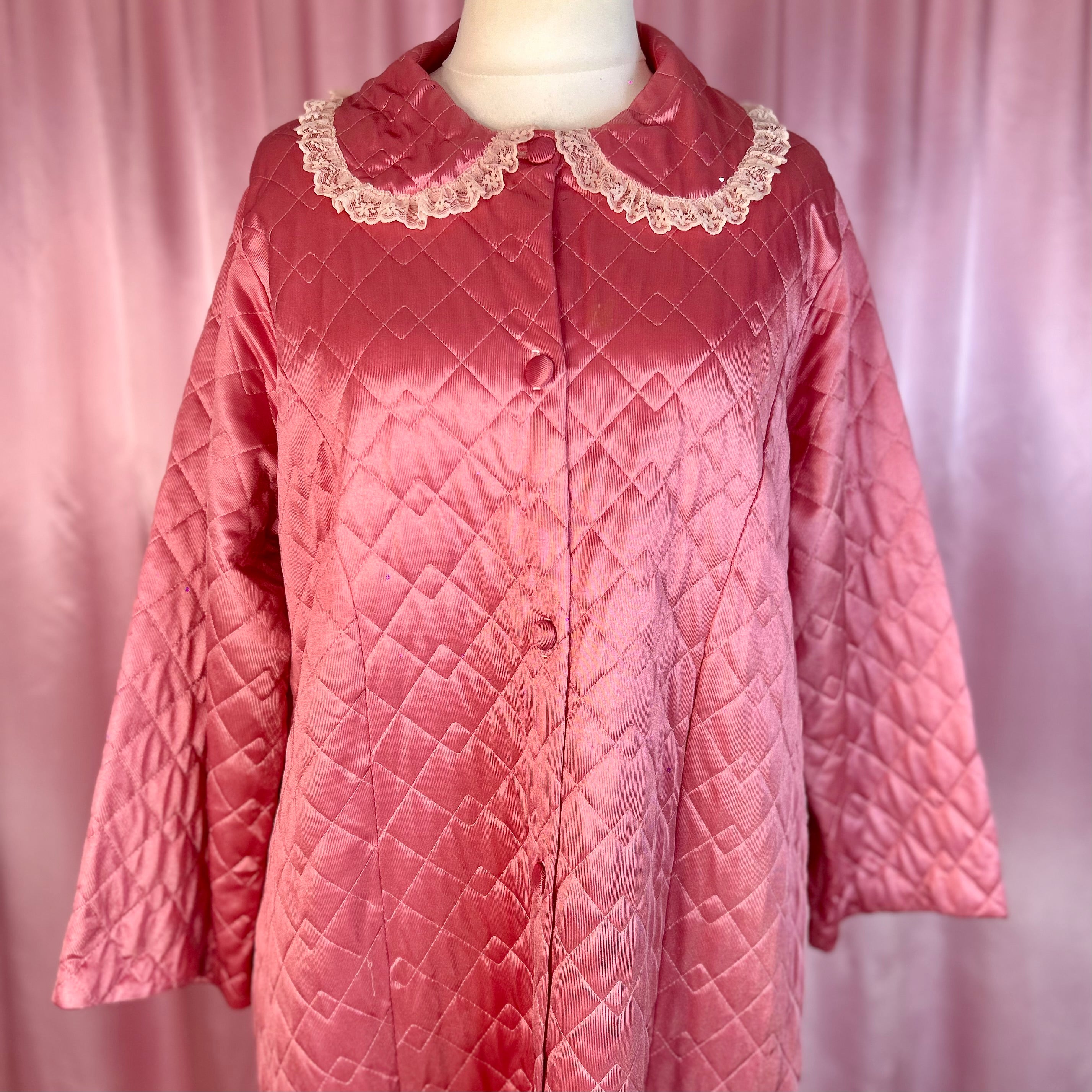 1970s Satin quilted housecoat, by Evans, size 22