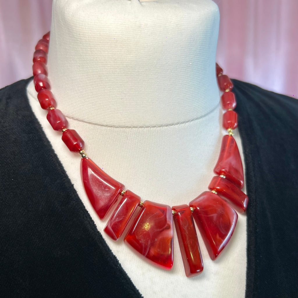 17” Marbled Red lucite necklace