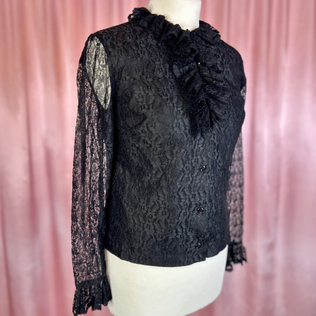 1960s Black lacey top, by Janet Colton, size 8
