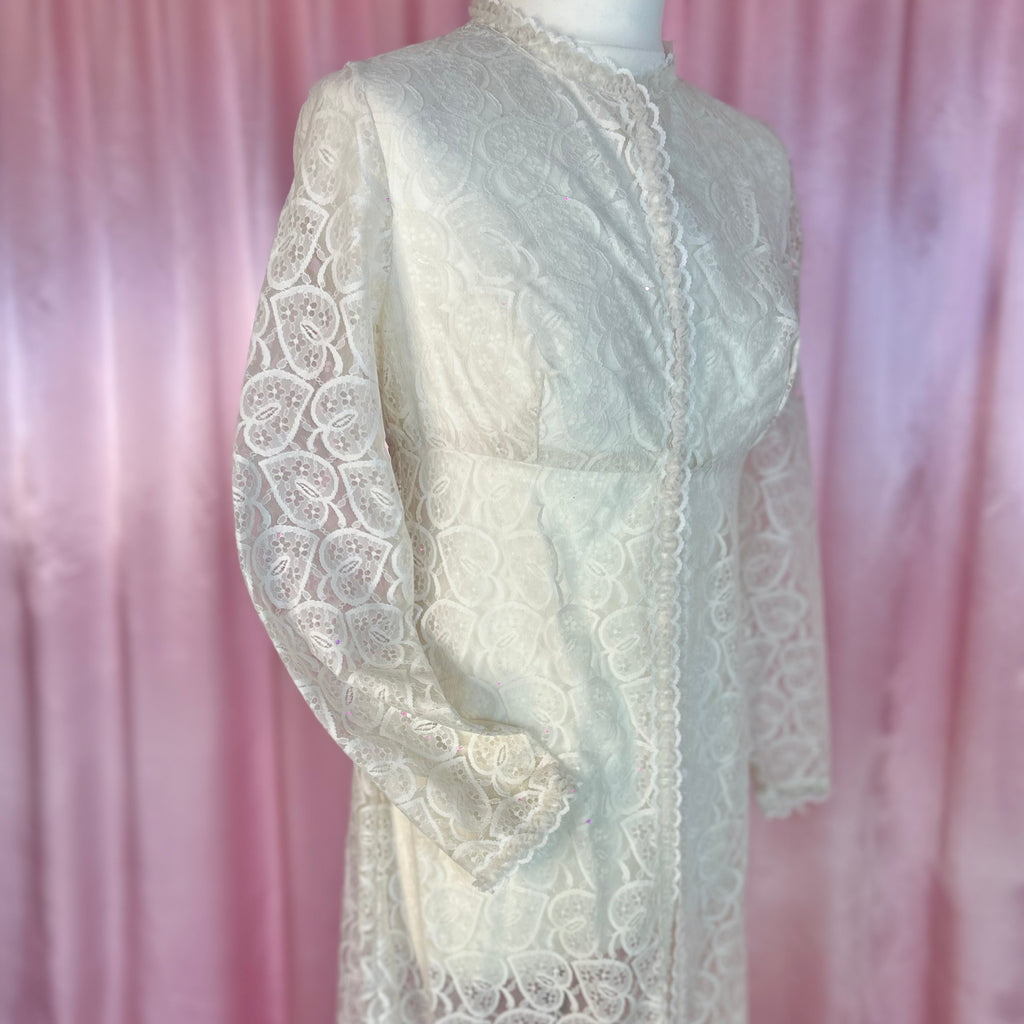 1970s Lace overgown with train, unbranded, size 8