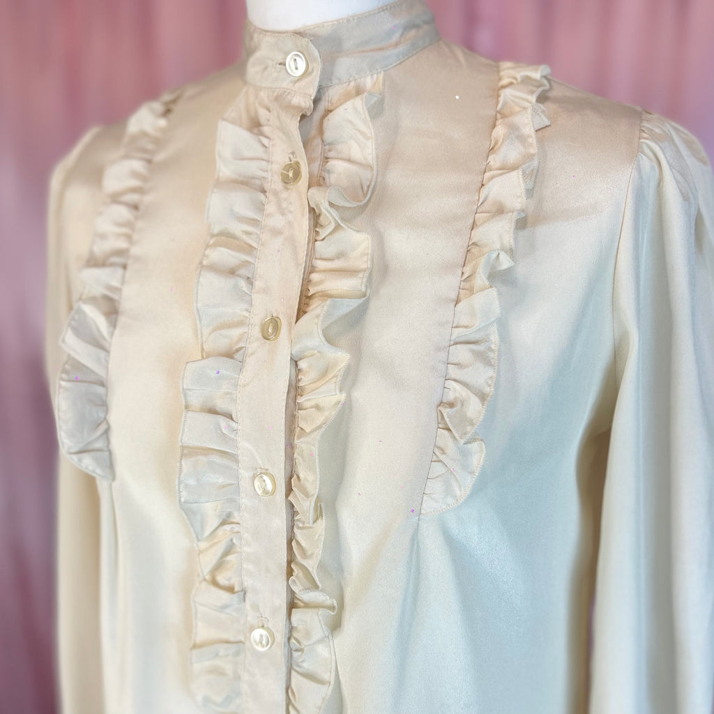 1980s Cream ruffle blouse, by Etam, size 8