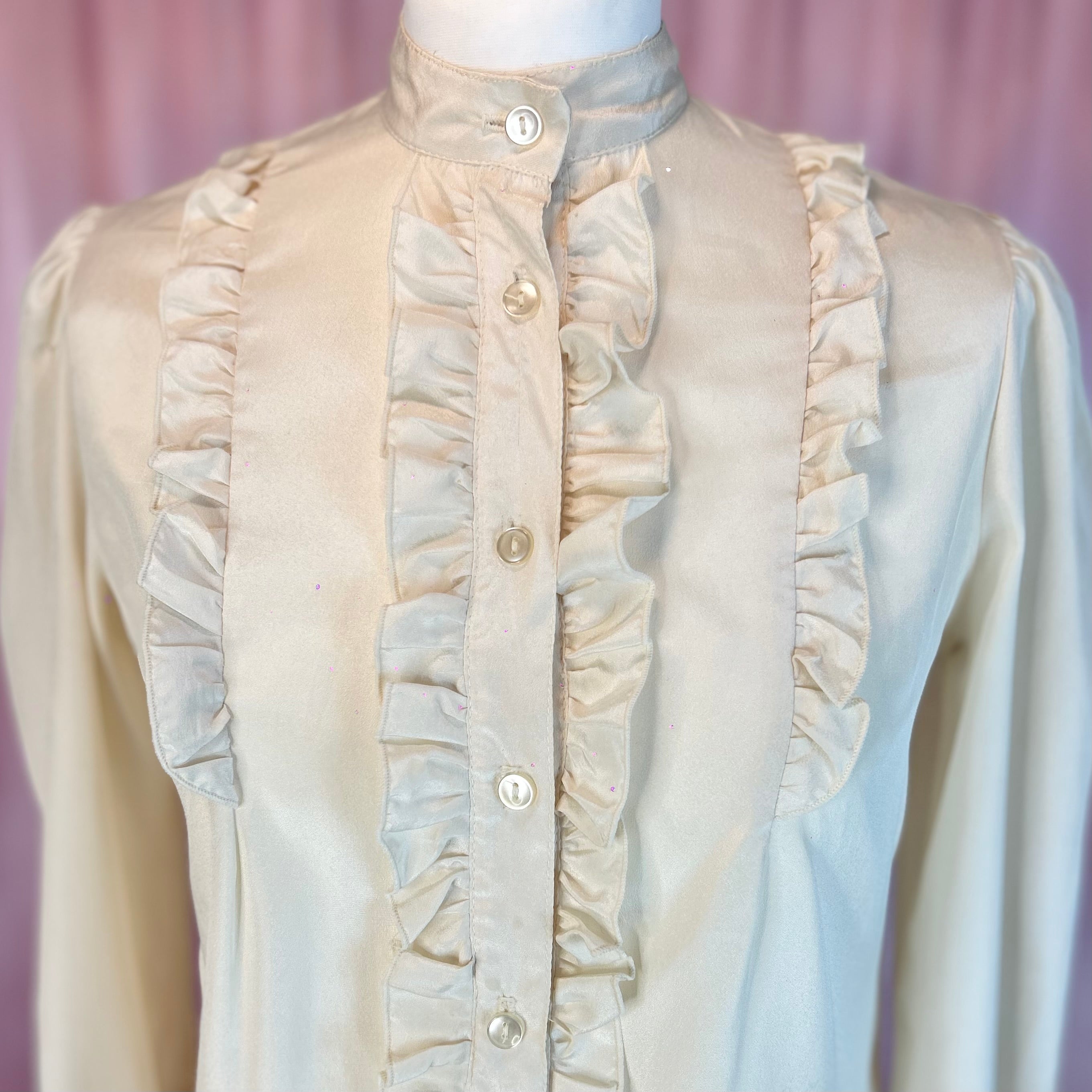 1980s Cream ruffle blouse, by Etam, size 8