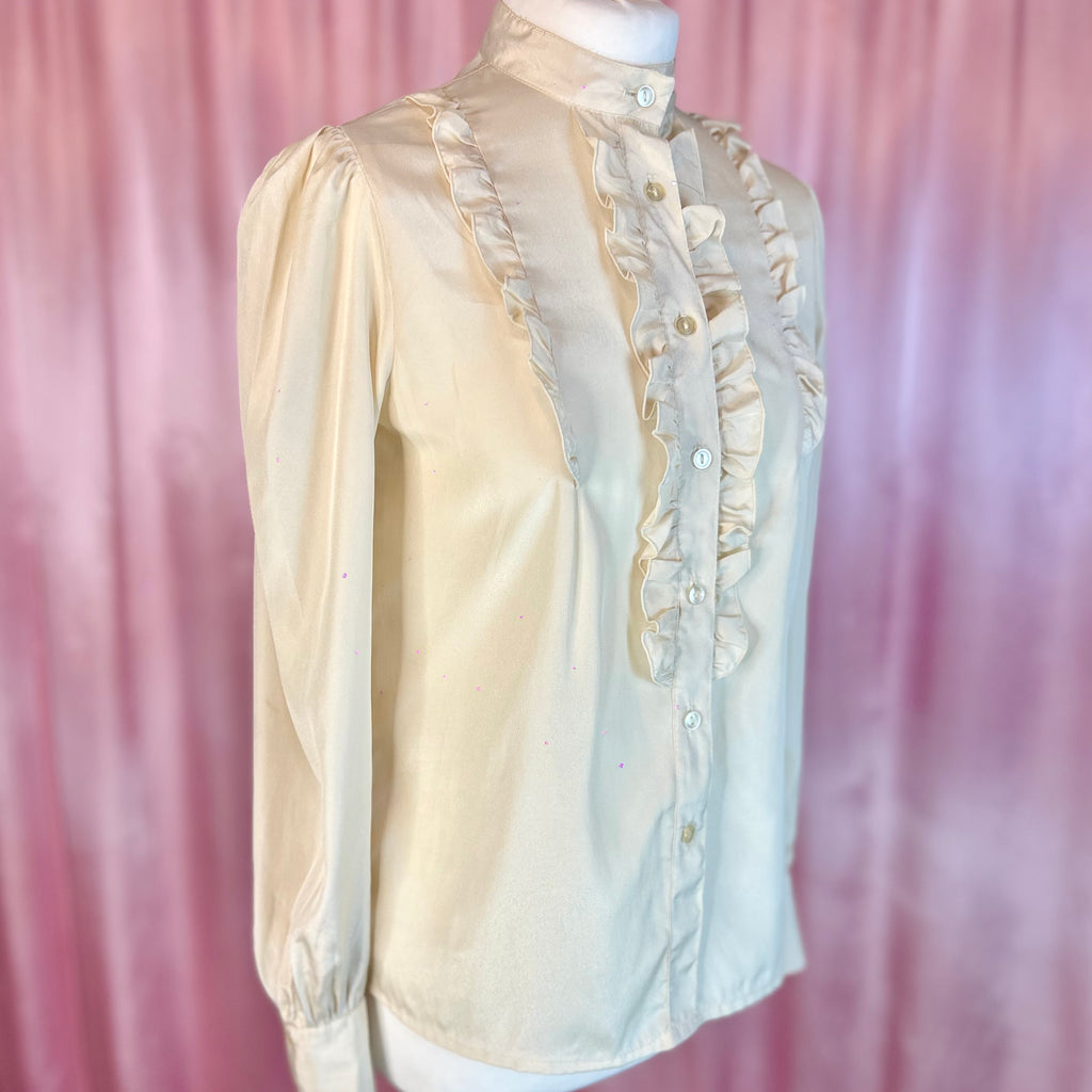 1980s Cream ruffle blouse, by Etam, size 8