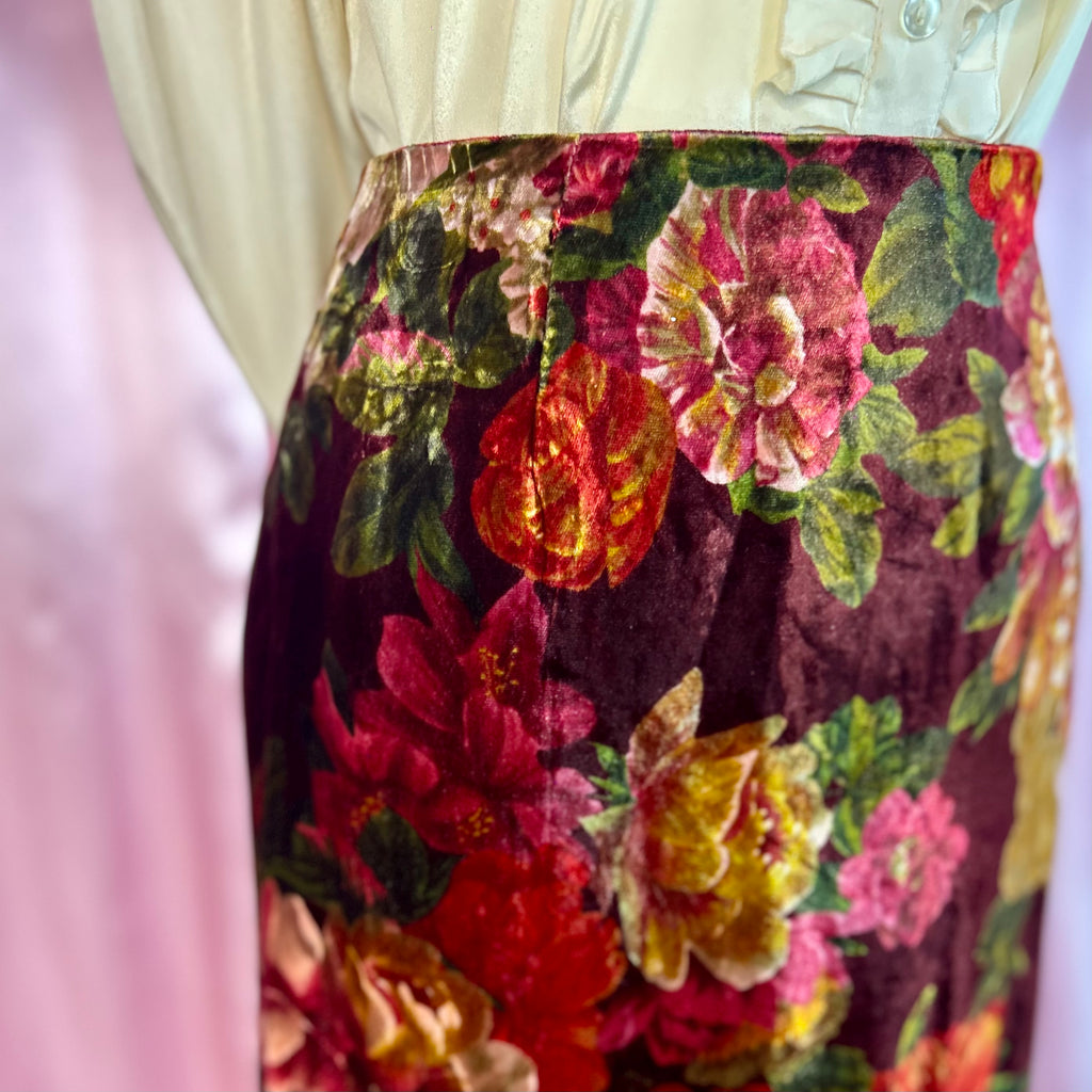 1990s Floral velvet midaxi skirt, handmade, size 6