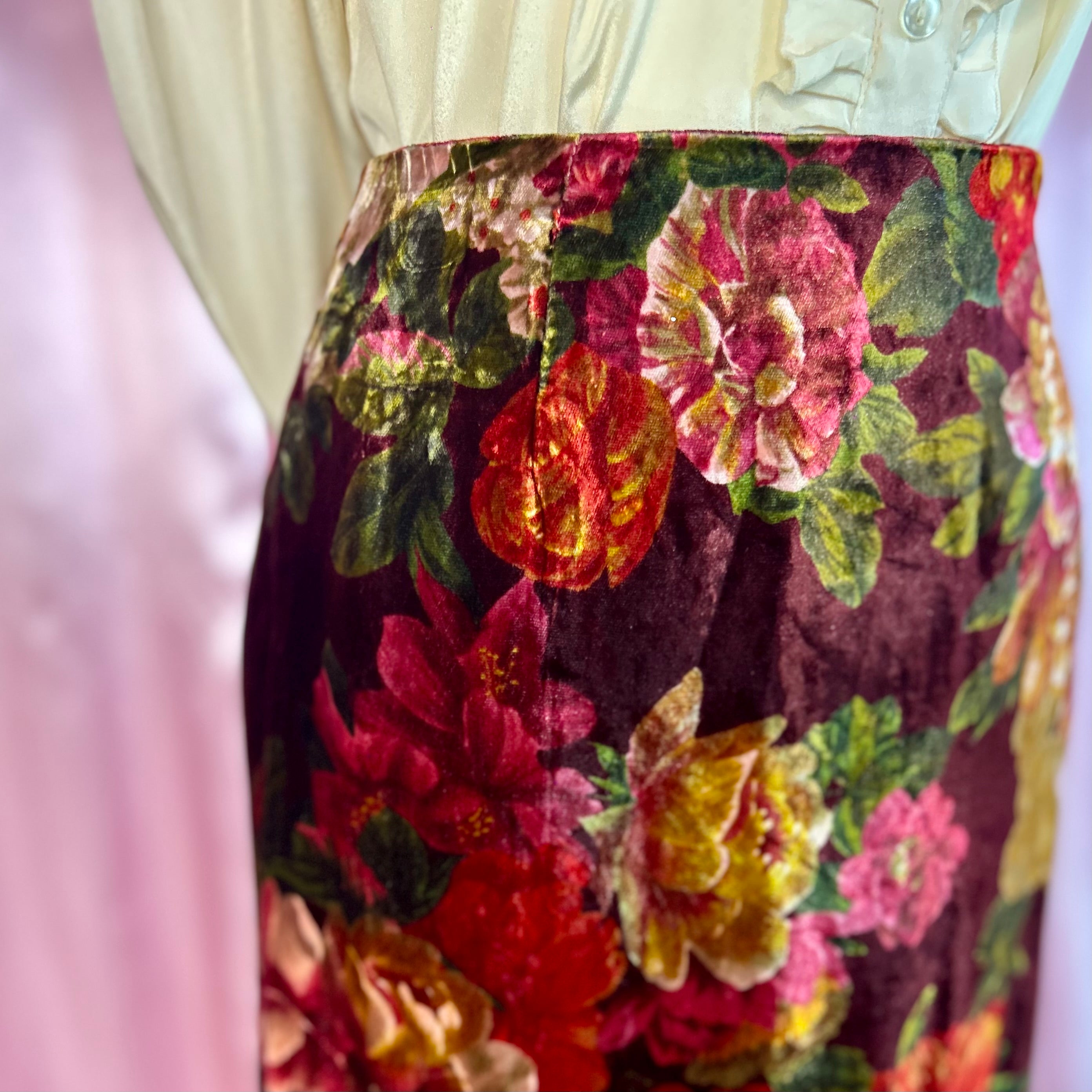 1990s Floral velvet midaxi skirt, handmade, size 6