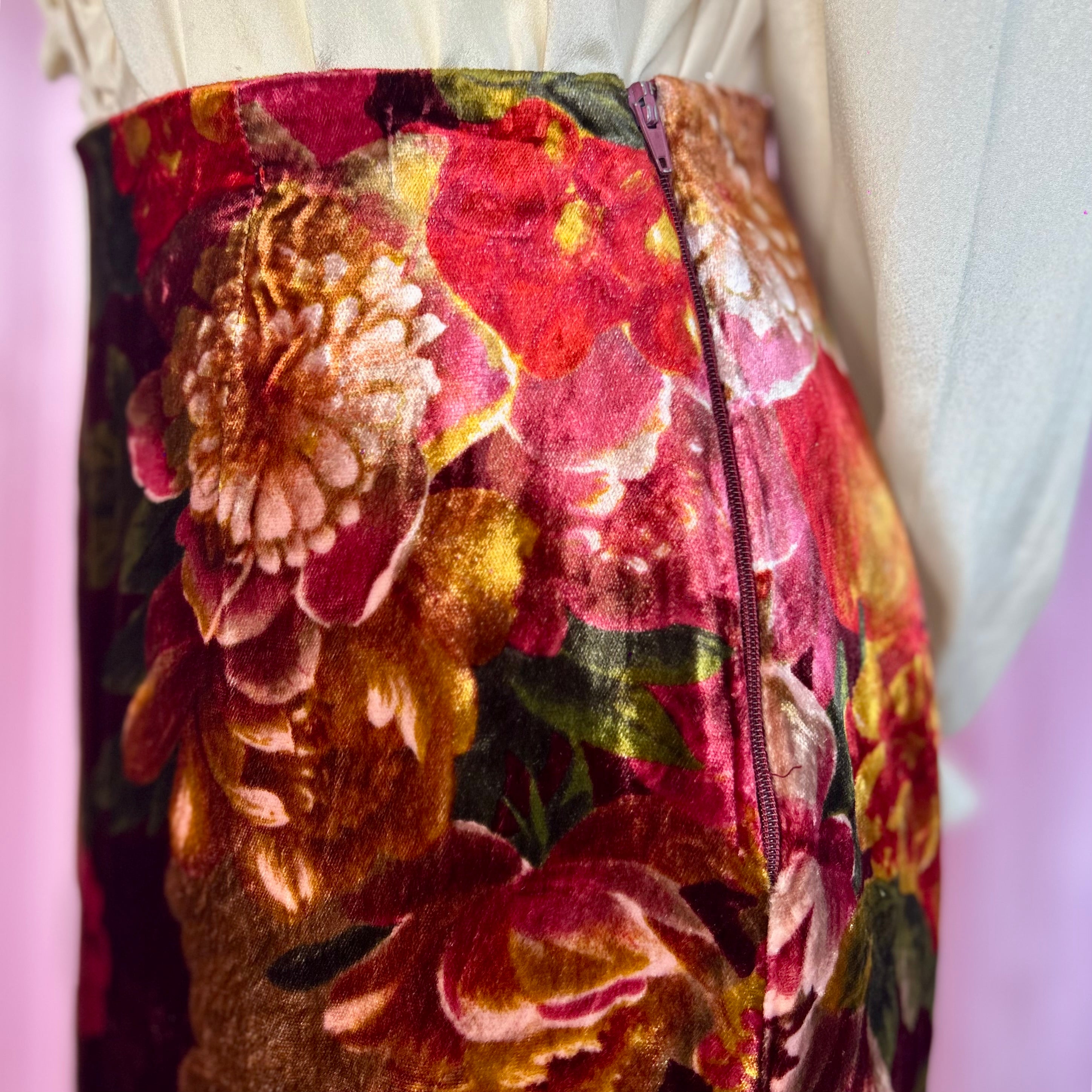 1990s Floral velvet midaxi skirt, handmade, size 6