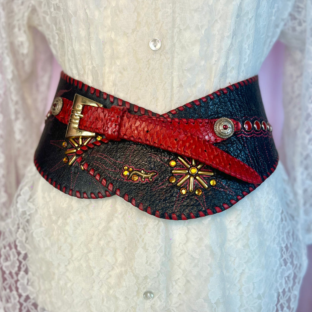 1980s Statement cincher belt, handmade, size 14 - 16