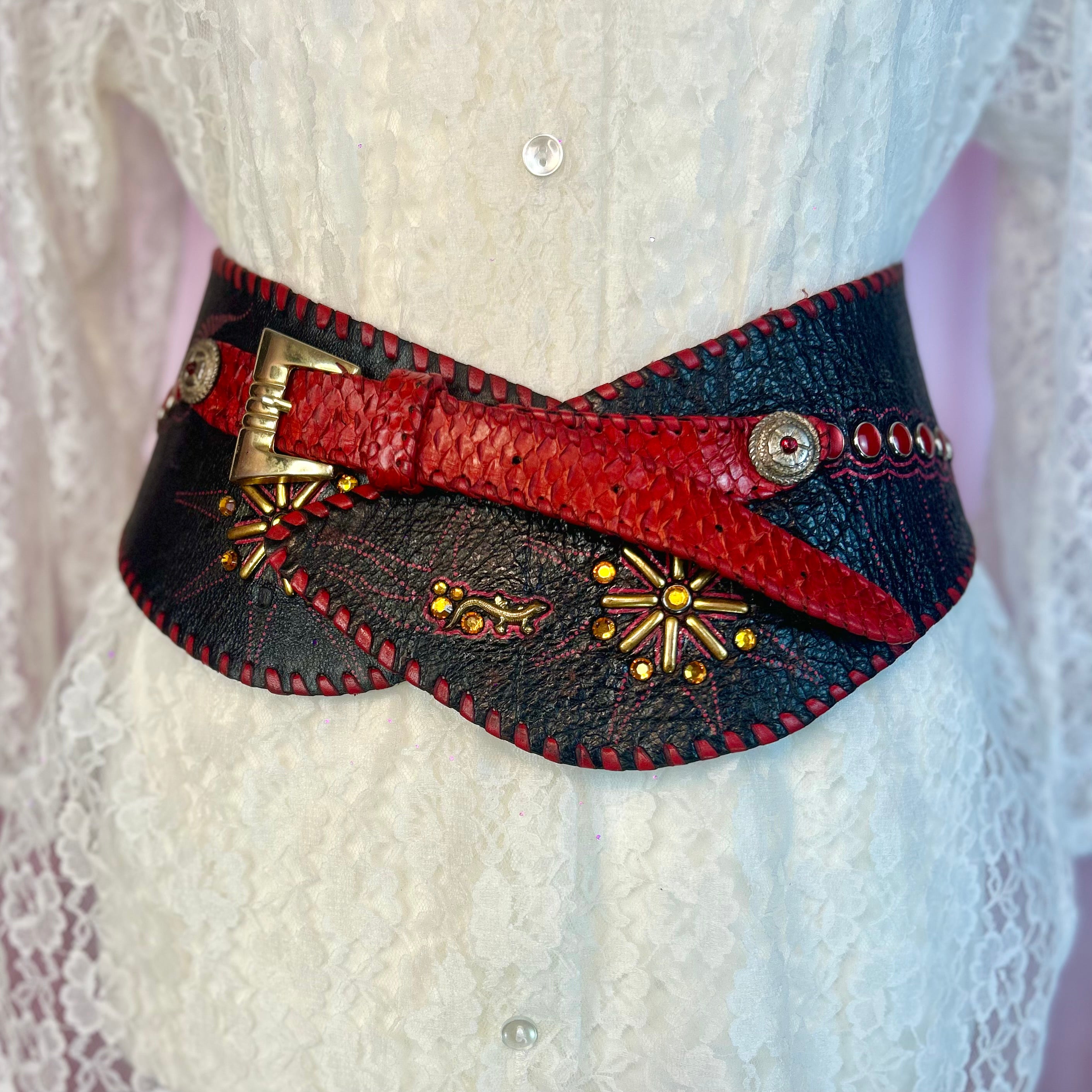 1980s Statement cincher belt, handmade, size 14 - 16