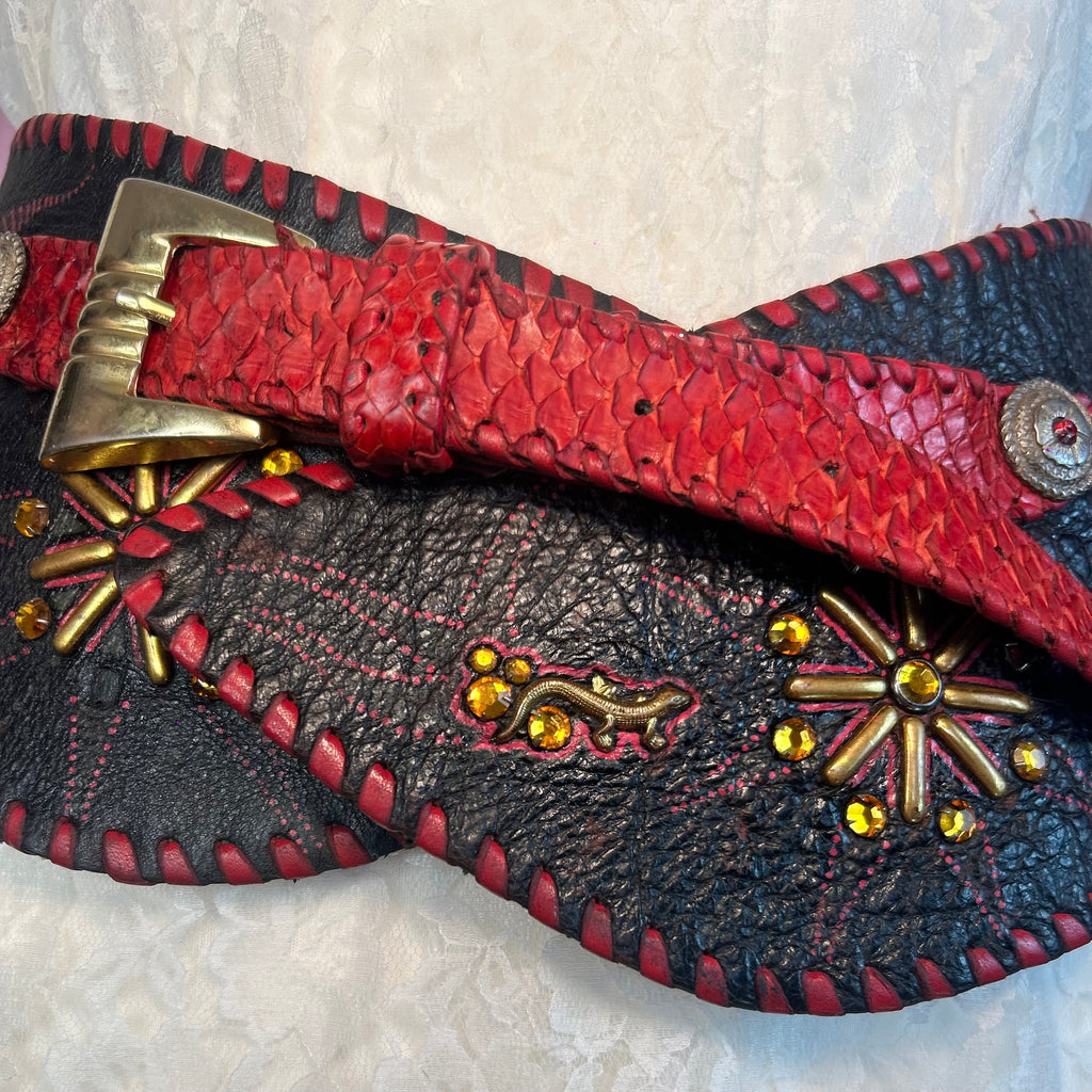 1980s Statement cincher belt, handmade, size 14 - 16