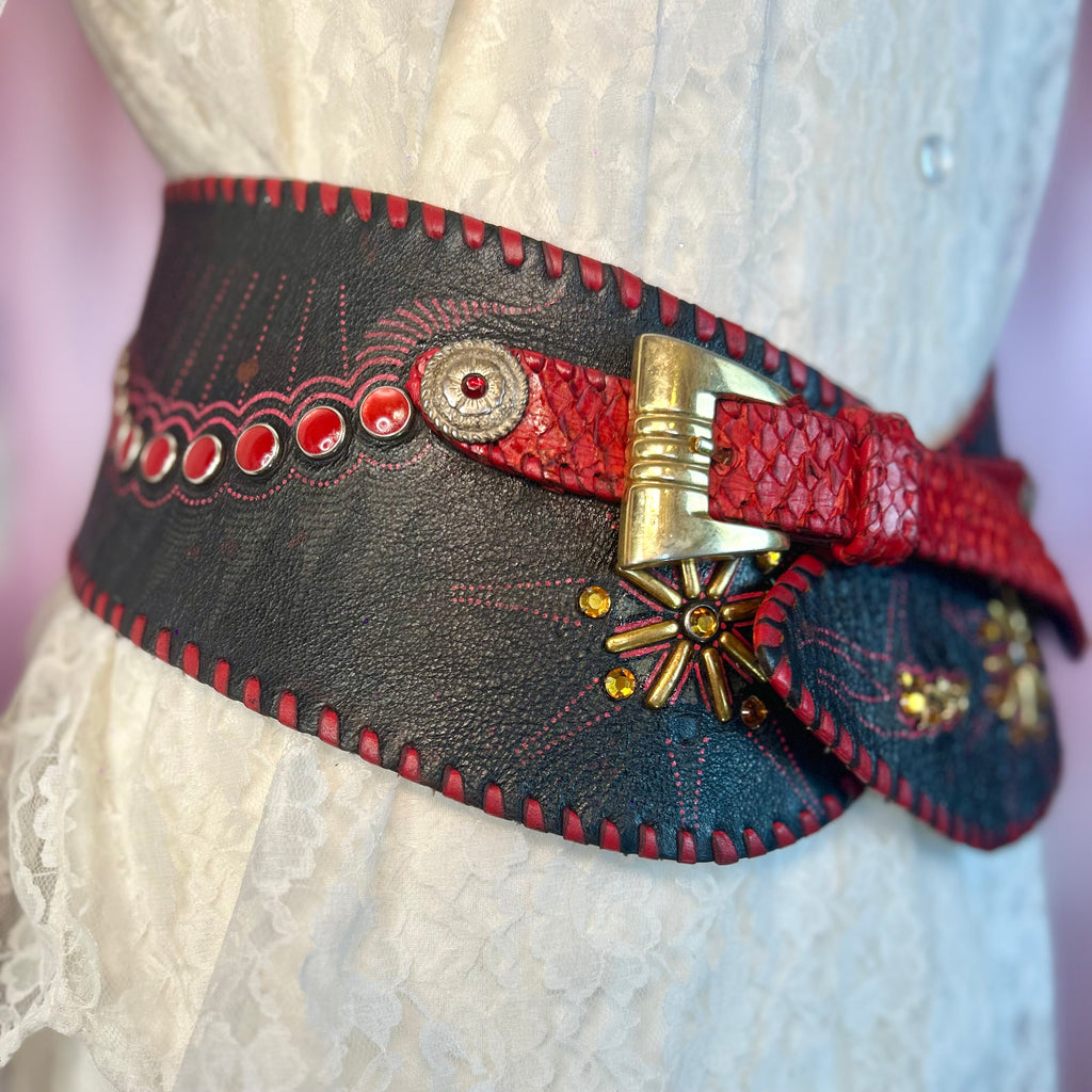 1980s Statement cincher belt, handmade, size 14 - 16
