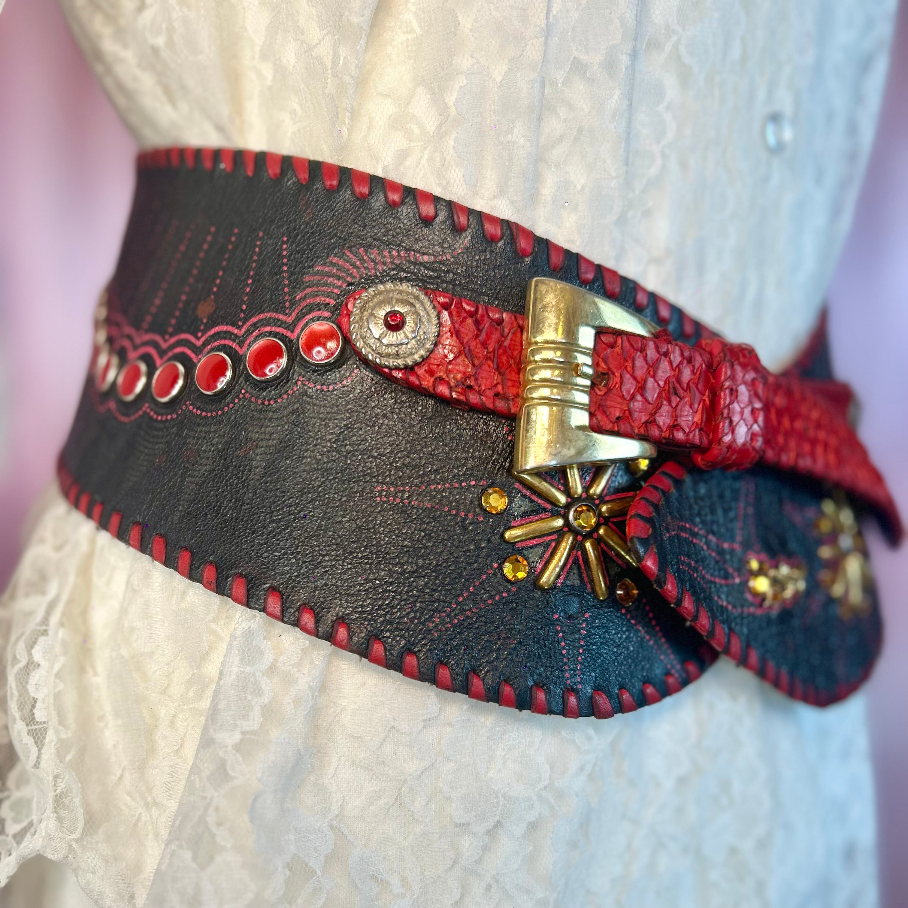 1980s Statement cincher belt, handmade, size 14 - 16