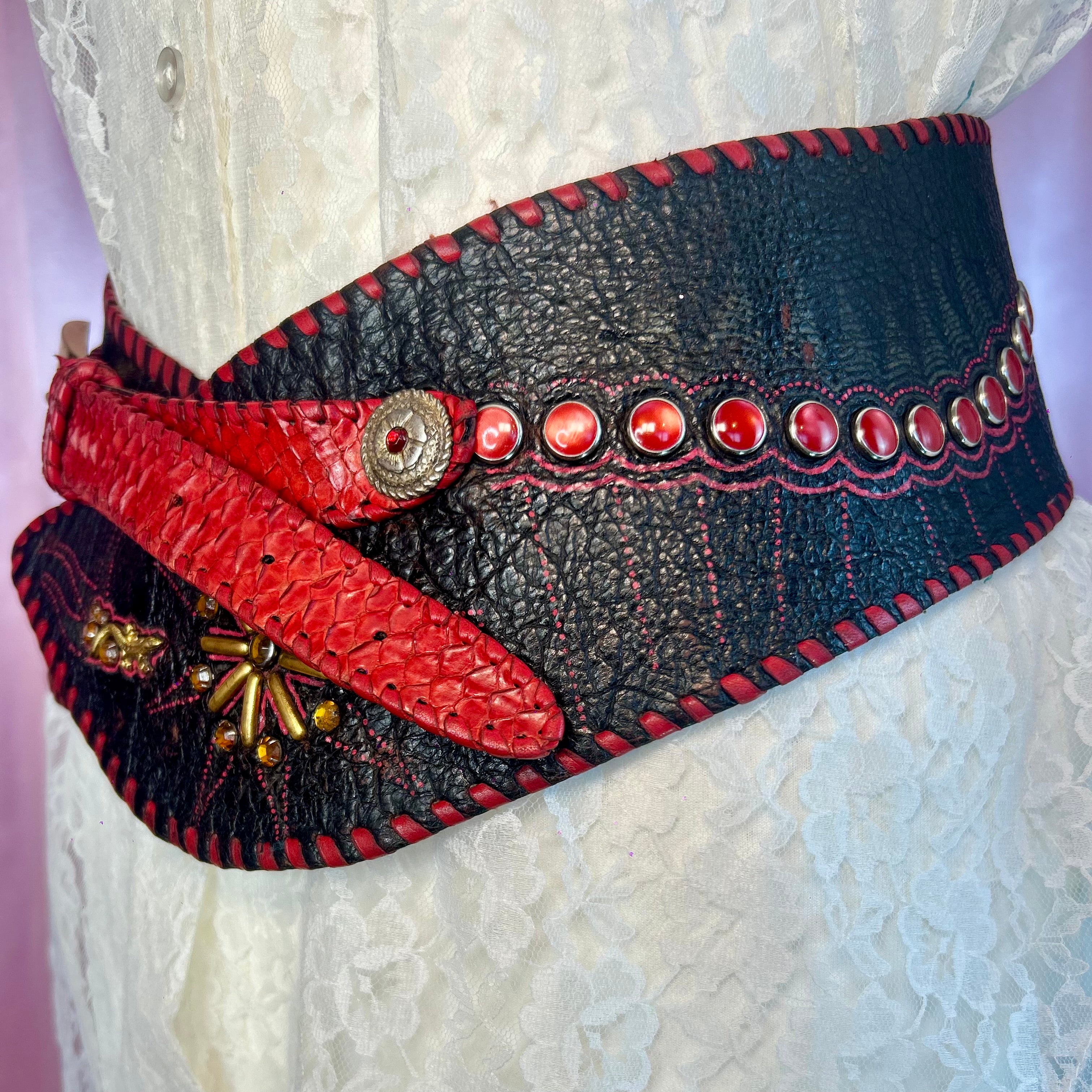 1980s Statement cincher belt, handmade, size 14 - 16