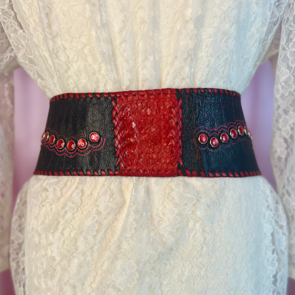 1980s Statement cincher belt, handmade, size 14 - 16