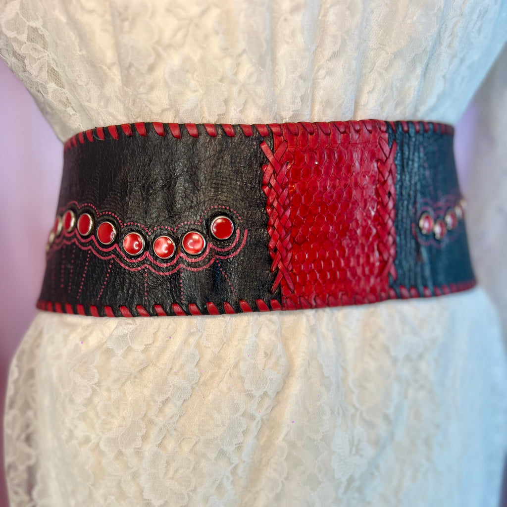 1980s Statement cincher belt, handmade, size 14 - 16