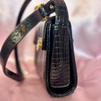 1990s Black patent heart clasp bag