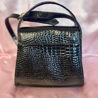 1990s Black patent heart clasp bag