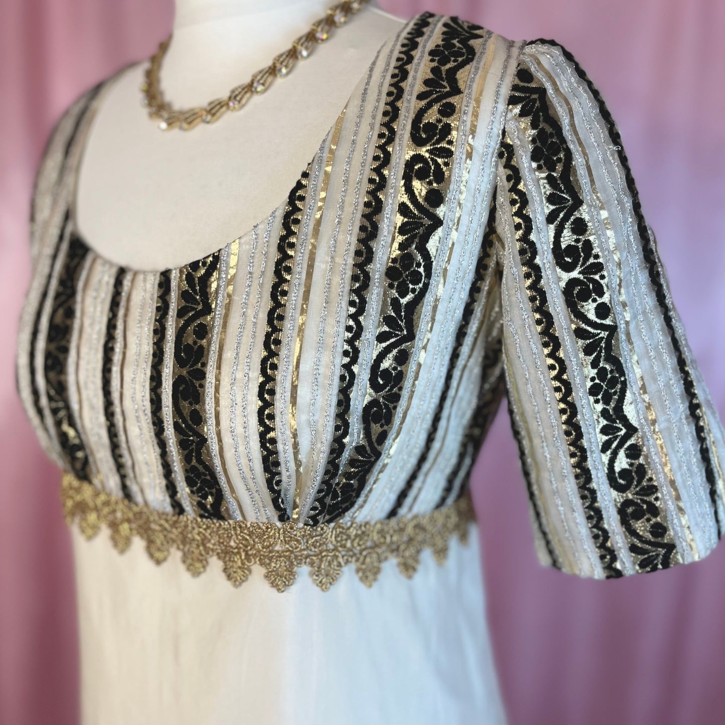 1960s Cream silk mini dress, handmade, Size 10