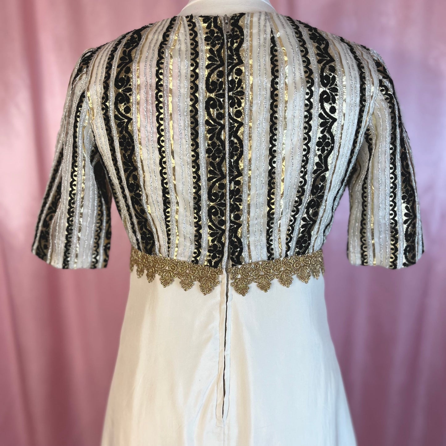 1960s Cream silk mini dress, handmade, Size 10