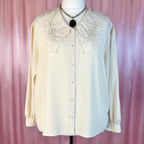 1980s Cream embroidered blouse, by C&A, size 20