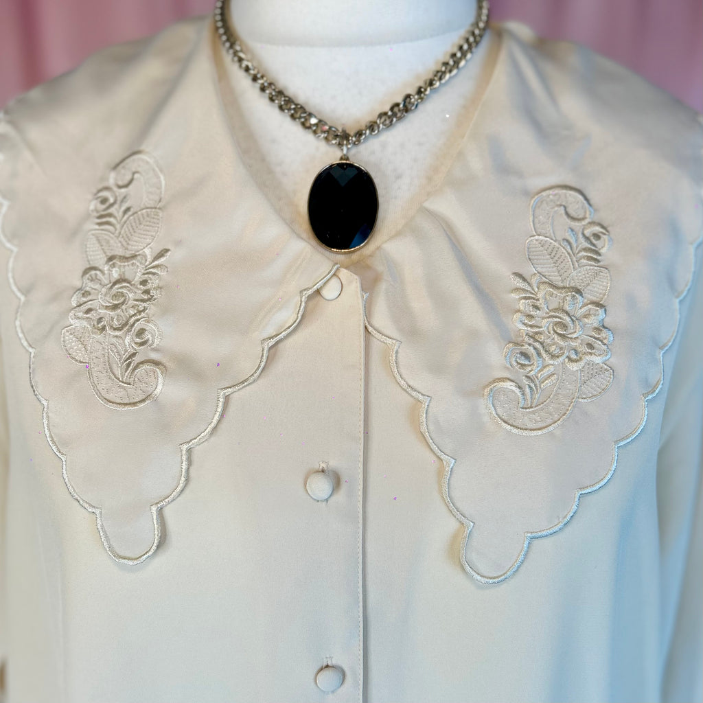 1980s Cream embroidered blouse, by C&A, size 20