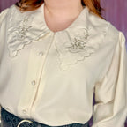 1980s Cream embroidered blouse, by C&A, size 20