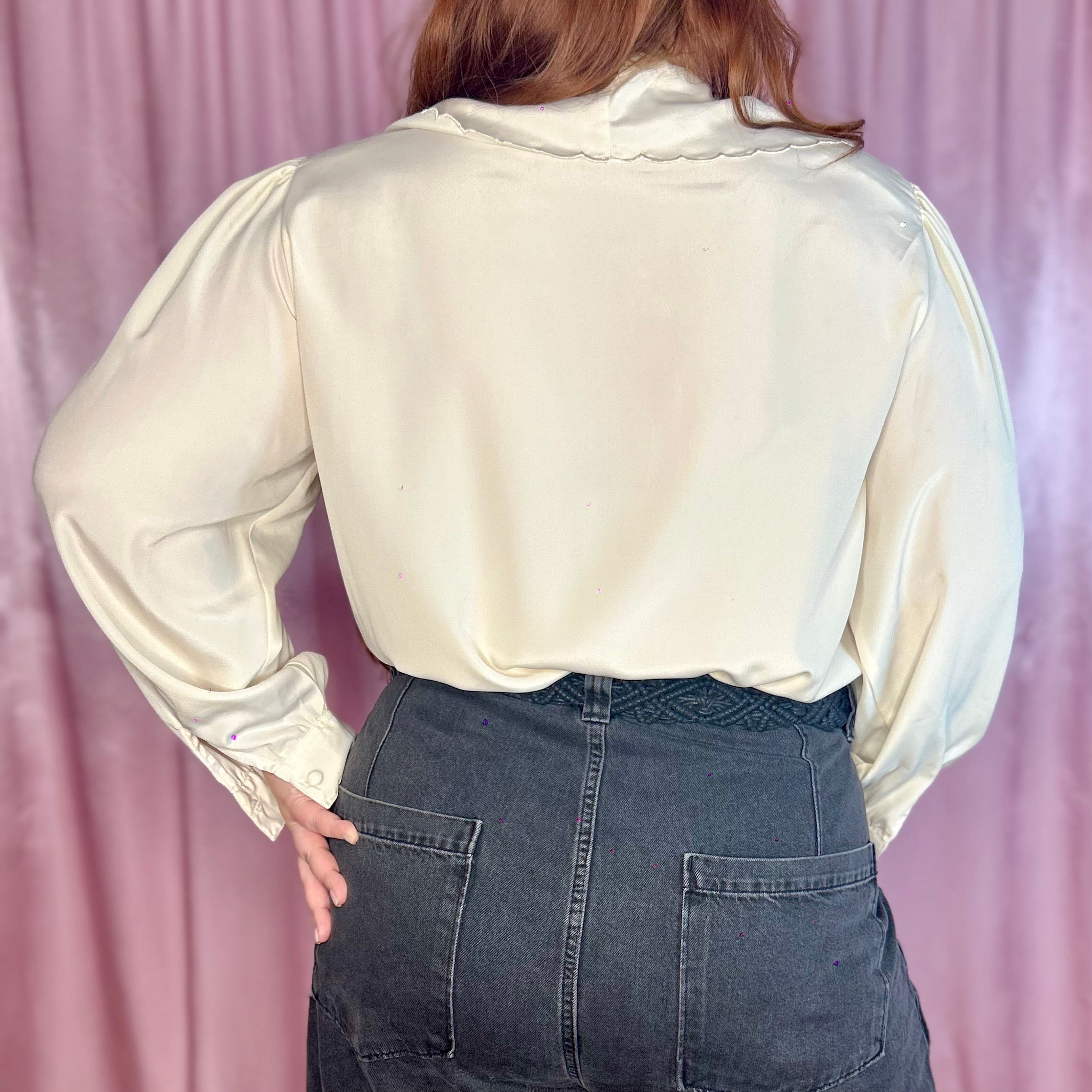 1980s Cream embroidered blouse, by C&A, size 20