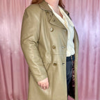 1980s Taupe leather trench coat, unbranded, size 16