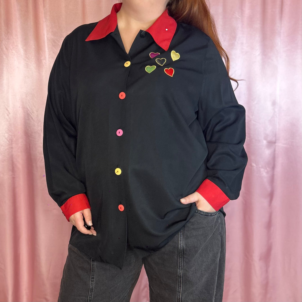1990s Black & red blouse, by Essence, size 24