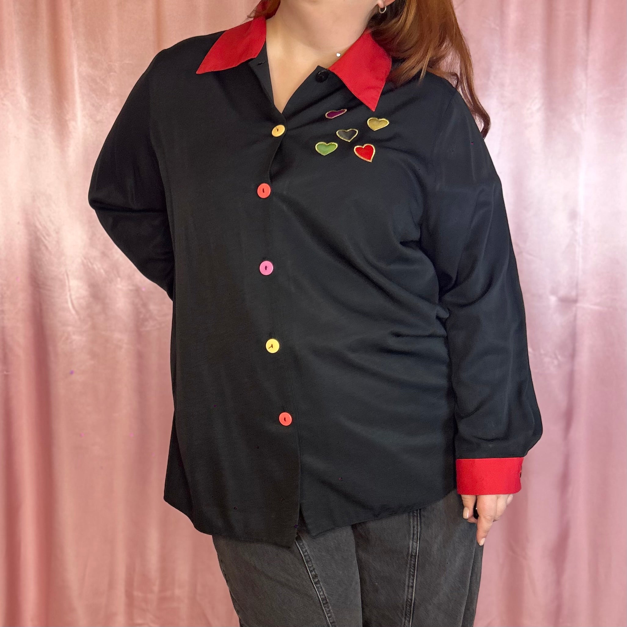 1990s Black & red blouse, by Essence, size 24