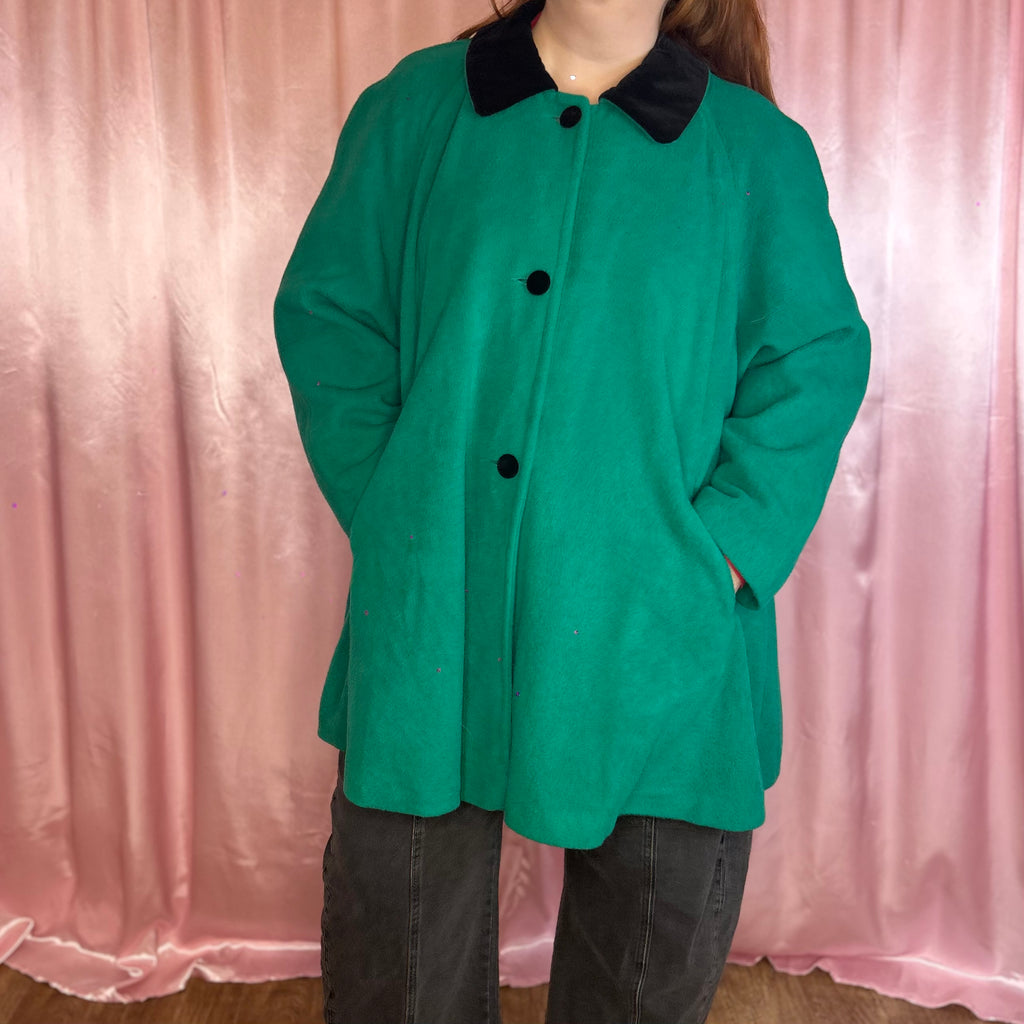 1980s Green wool swing coat, by Essence, size 24