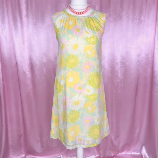 1960s pastel floral mini dress, handmade, size 10