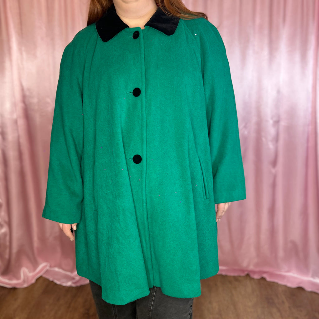 1980s Green wool swing coat, by Essence, size 24
