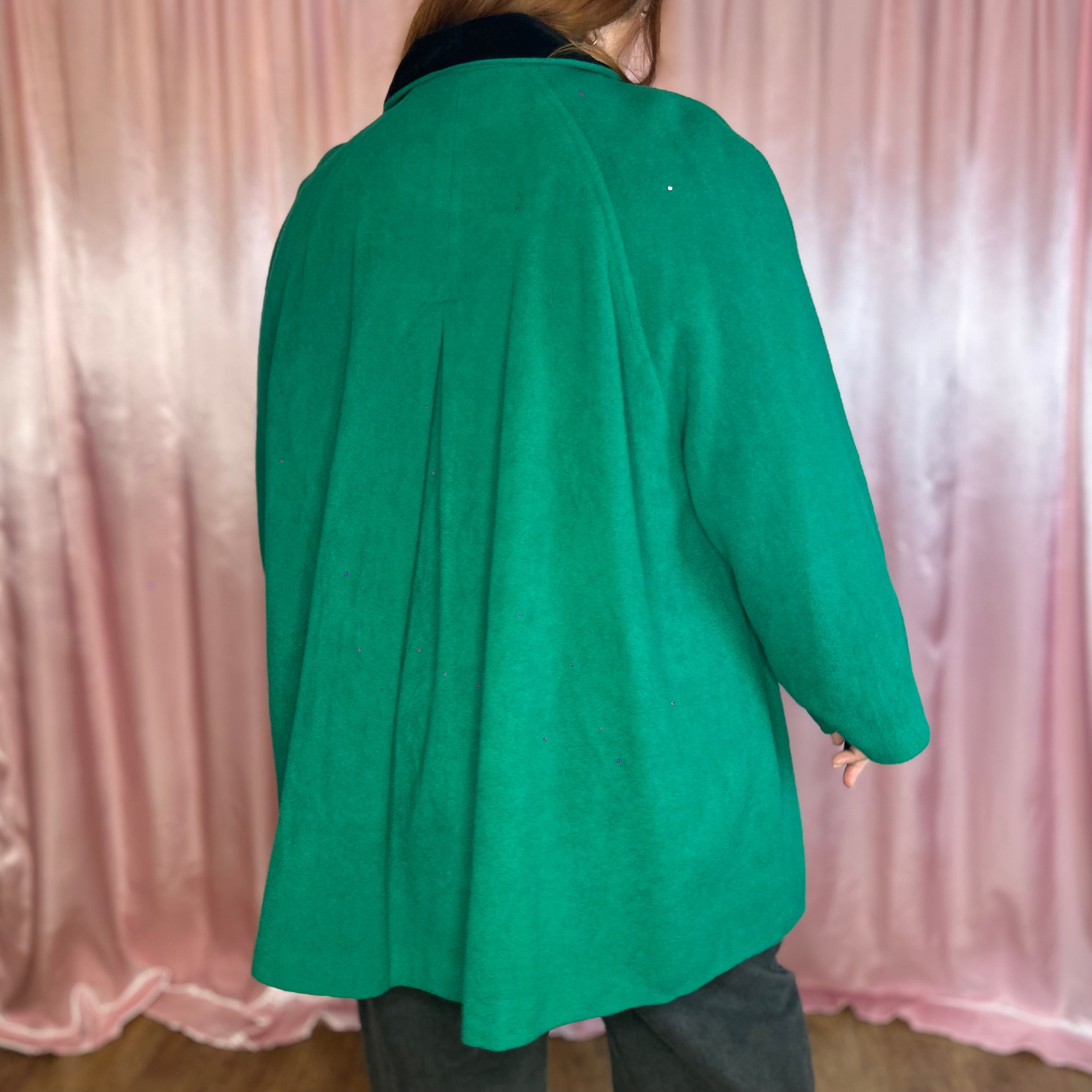 1980s Green wool swing coat, by Essence, size 24