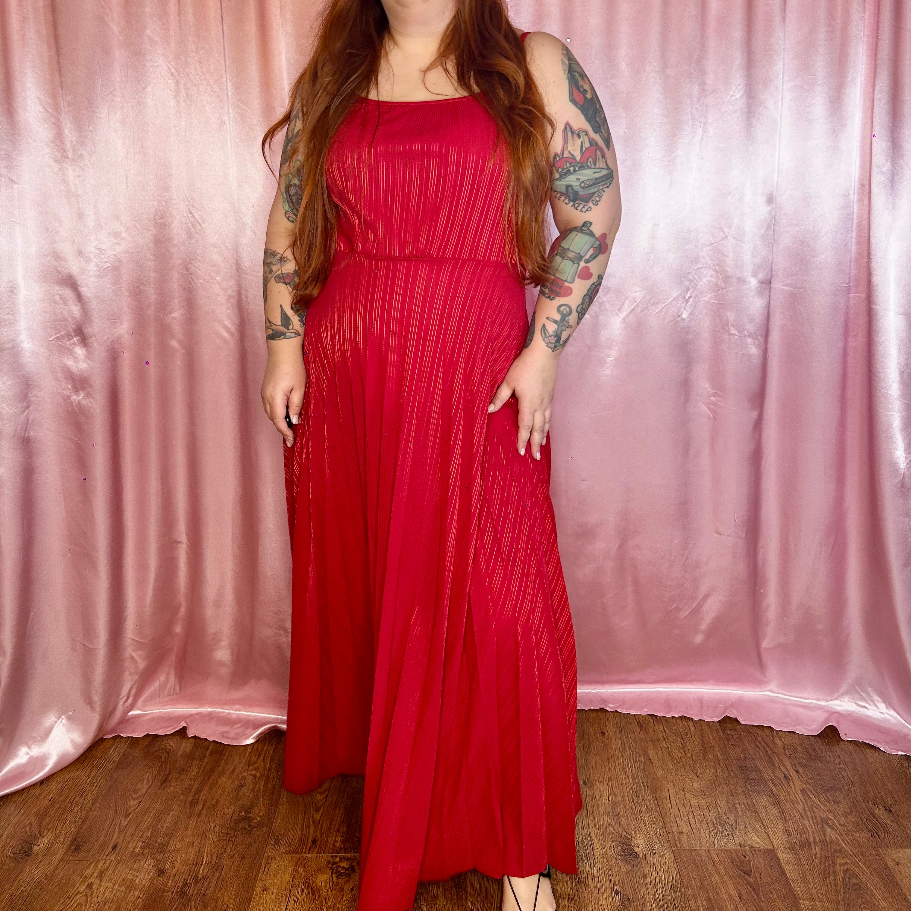 1970s Red maxi dress, by C&A, size 18/20