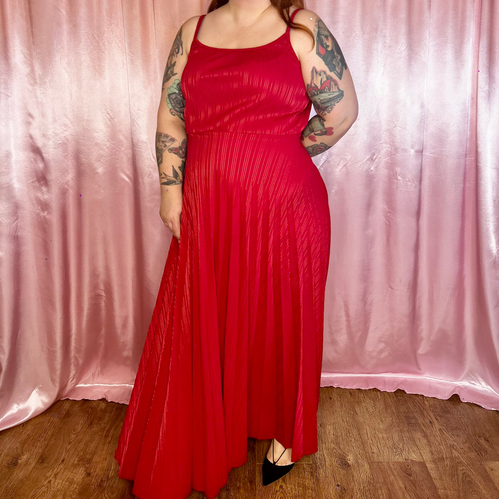 1970s Red maxi dress, by C&A, size 18/20