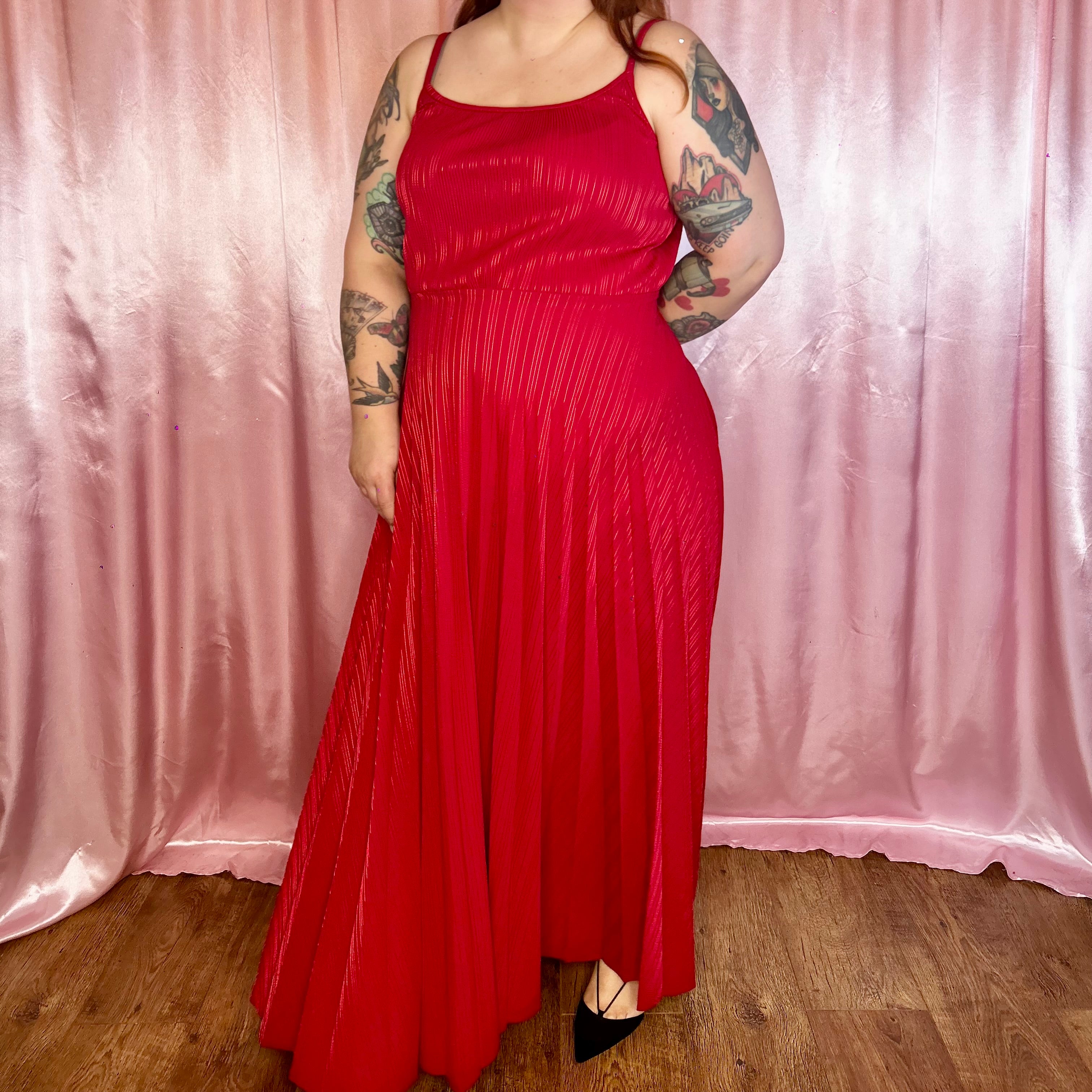 1970s Red maxi dress, by C&A, size 18/20