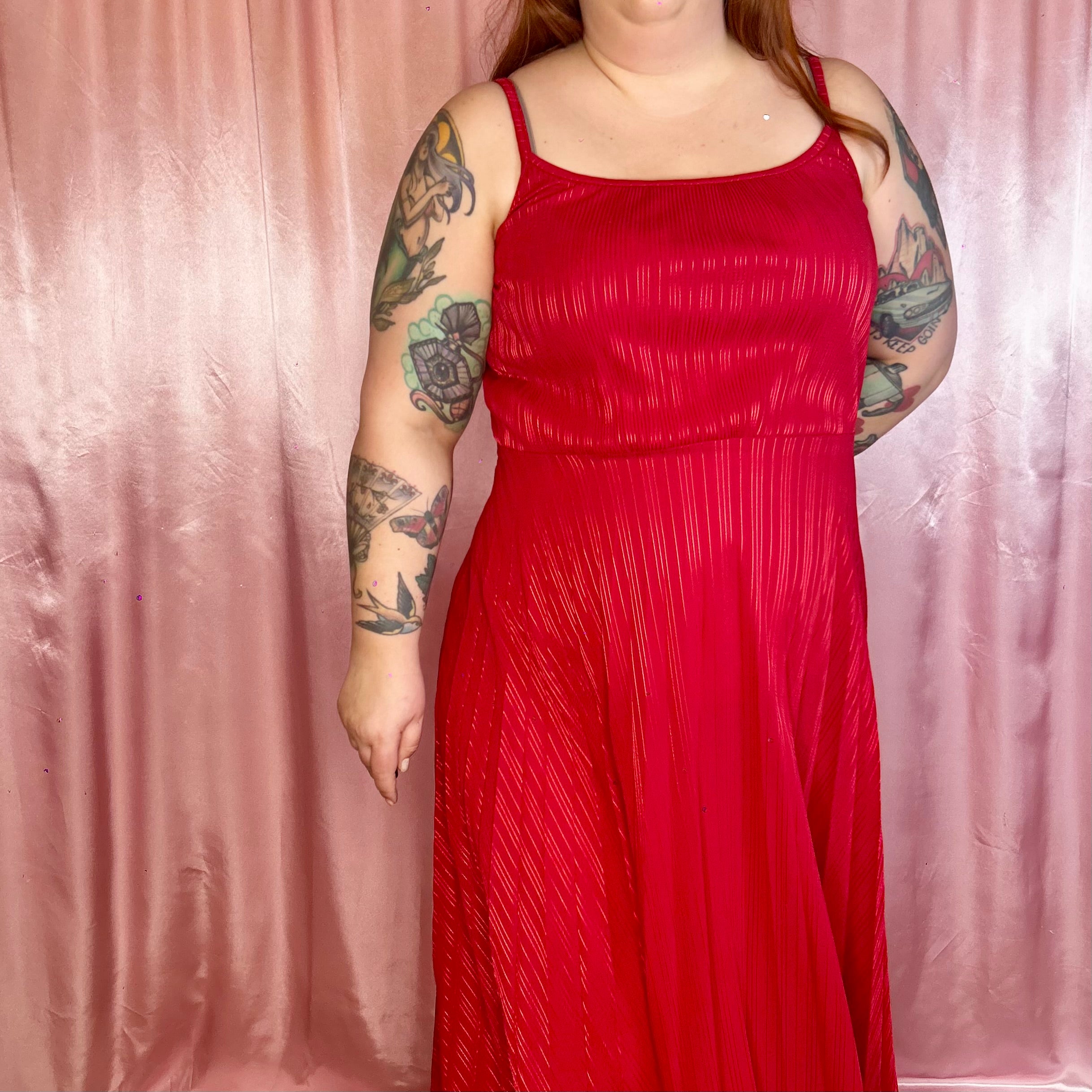 1970s Red maxi dress, by C&A, size 18/20