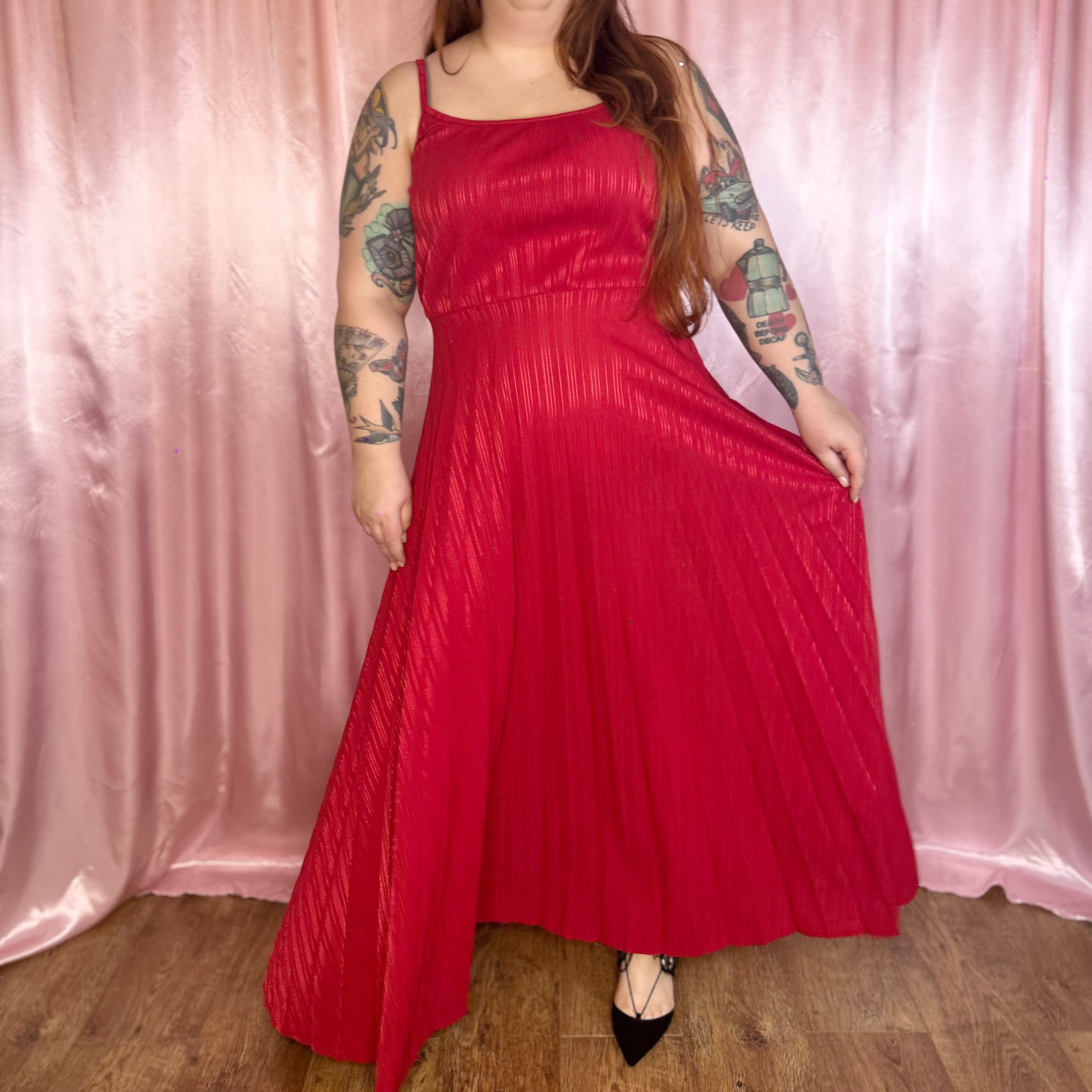 1970s Red maxi dress, by C&A, size 18/20