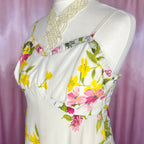 1970s Cream floral maxi dress, unbranded, size 6