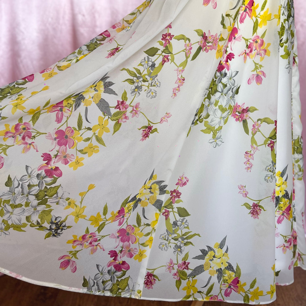 1970s Cream floral maxi dress, unbranded, size 6