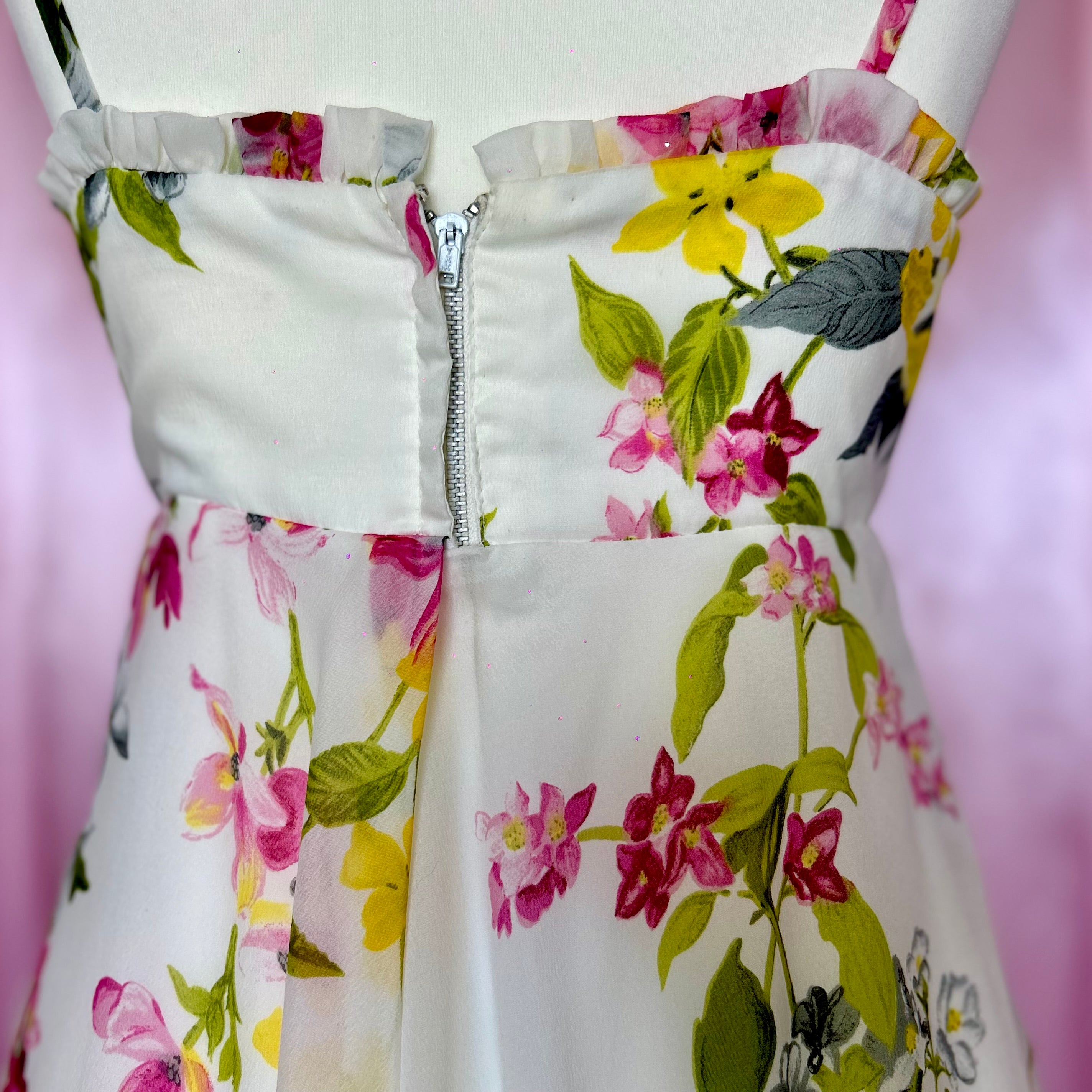 1970s Cream floral maxi dress, unbranded, size 6