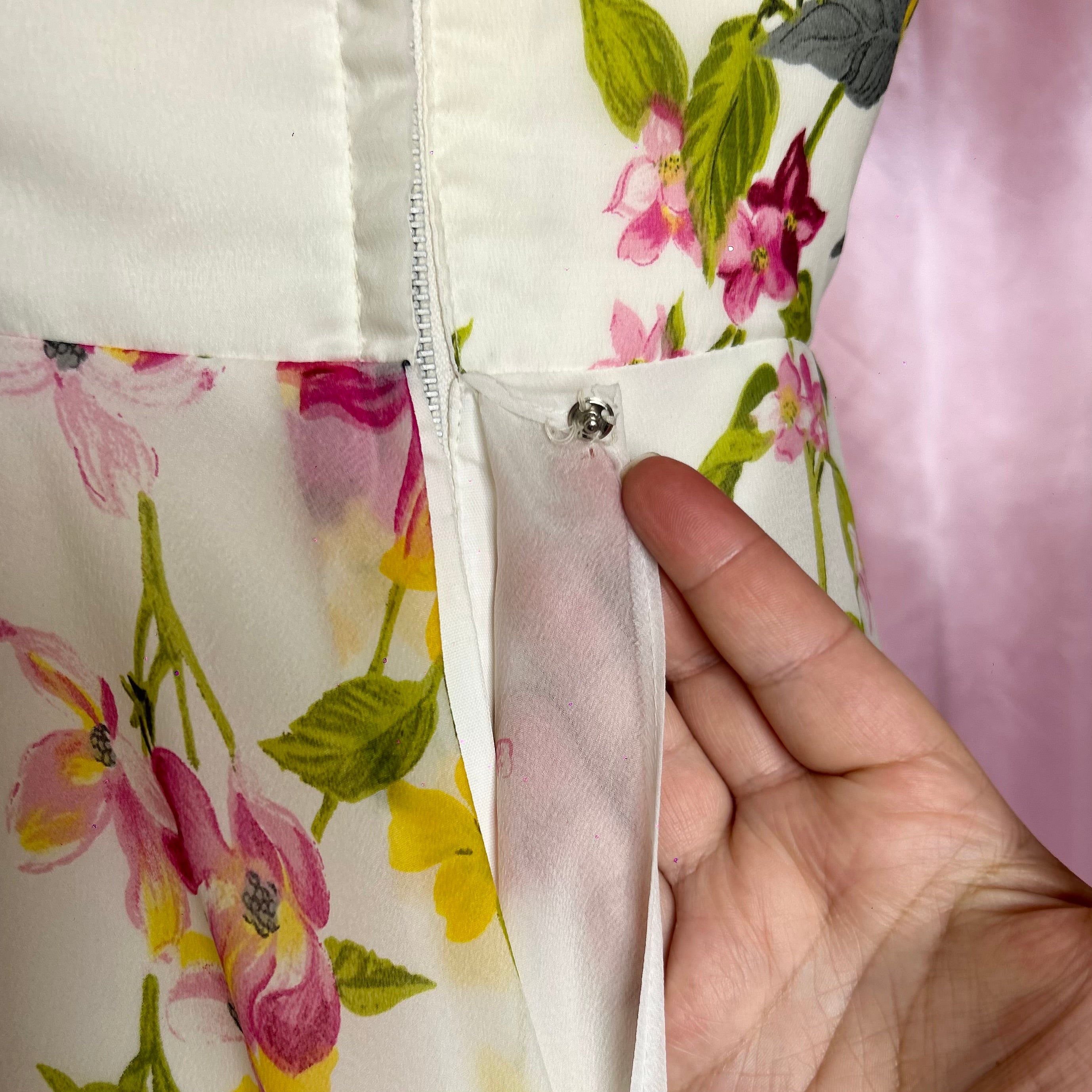 1970s Cream floral maxi dress, unbranded, size 6