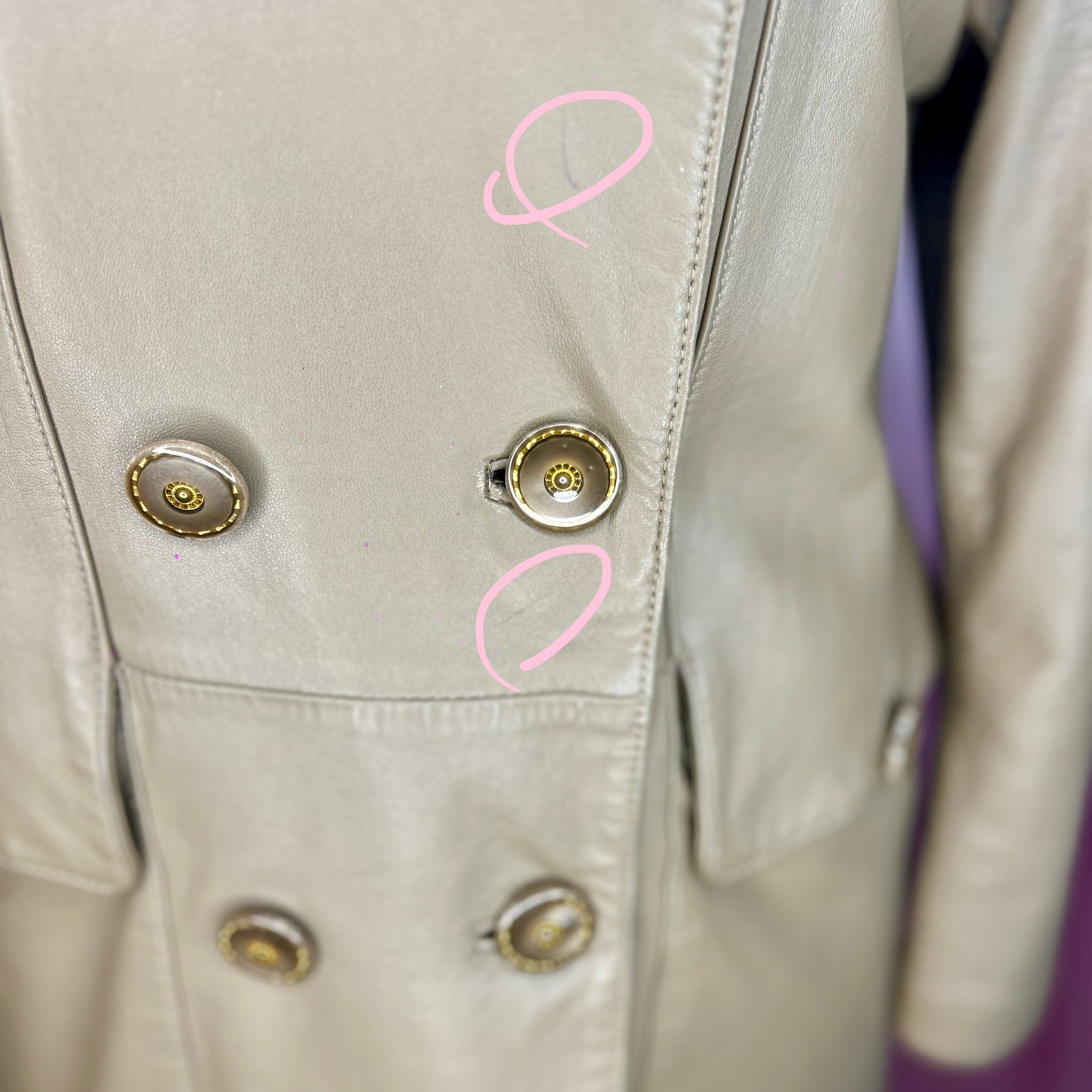 1980s Taupe leather trench coat, unbranded, size 16