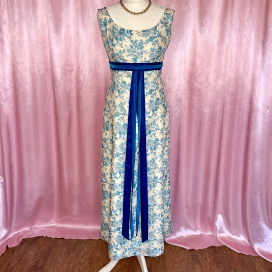 1960s Cream & Blue floral maxi, handmade, size 10