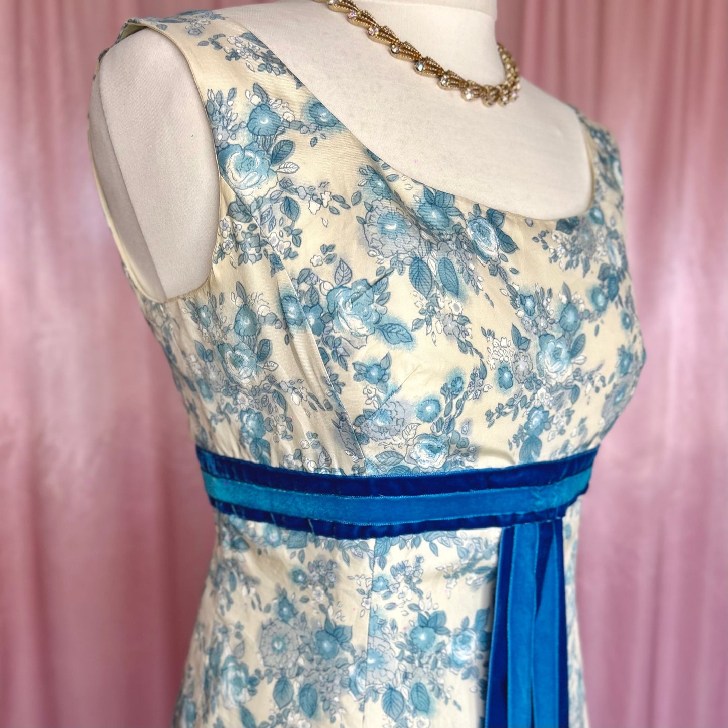 1960s Cream & Blue floral maxi, handmade, size 10