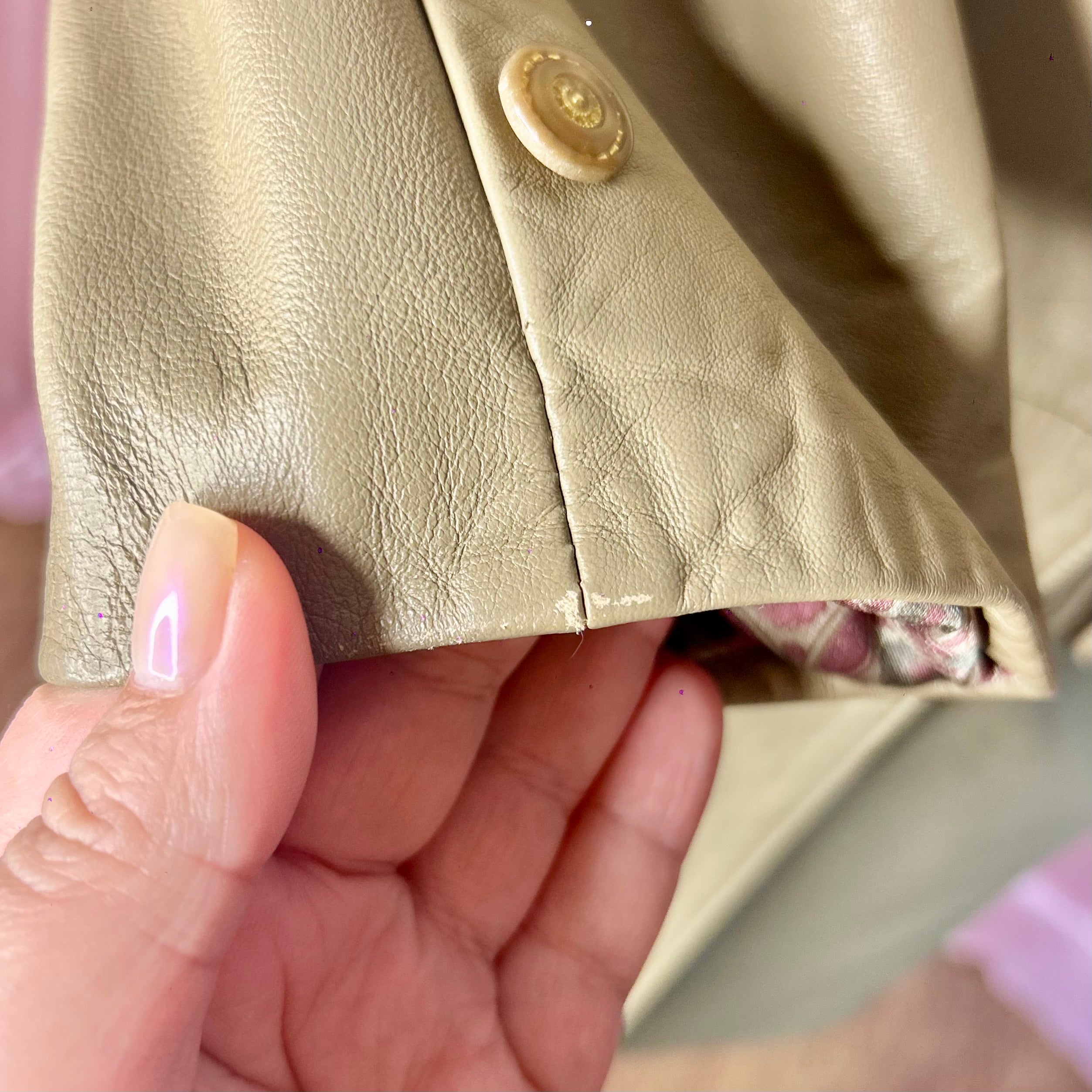 1980s Taupe leather trench coat, unbranded, size 16