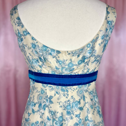 1960s Cream & Blue floral maxi, handmade, size 10