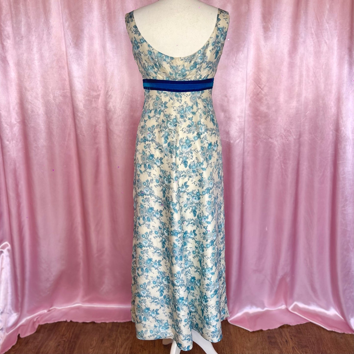 1960s Cream & Blue floral maxi, handmade, size 10